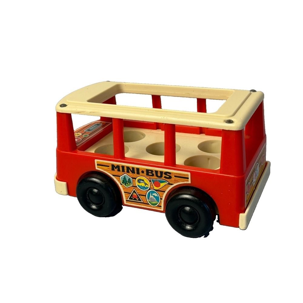 Vintage Fisher Price Little People Mini Bus Red Toy Vehicle FP-141 1969